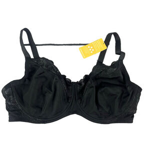 Wingslove Women's Lace No Pad Full Coverage Unlined Underwire Black Bra sz 44DDD